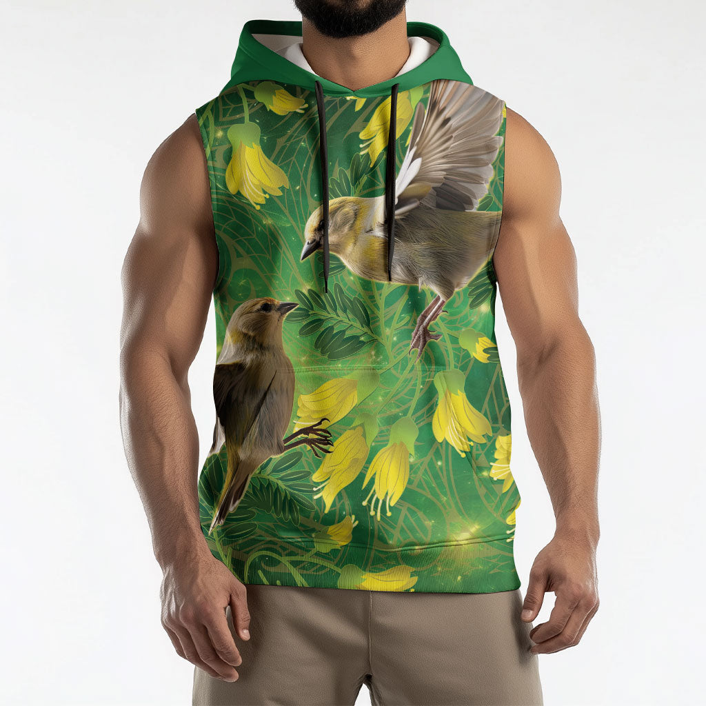 Bellbird New Zealand Personalised Sleeveless Hoodie Kowhai Flower Maori Pattern LT22 - Polynesian Pride