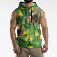 Bellbird New Zealand Personalised Sleeveless Hoodie Kowhai Flower Maori Pattern LT22 - Polynesian Pride