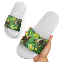 Bellbird New Zealand Personalised Slide Sandals Kowhai Flower Maori Pattern LT22 - Polynesian Pride