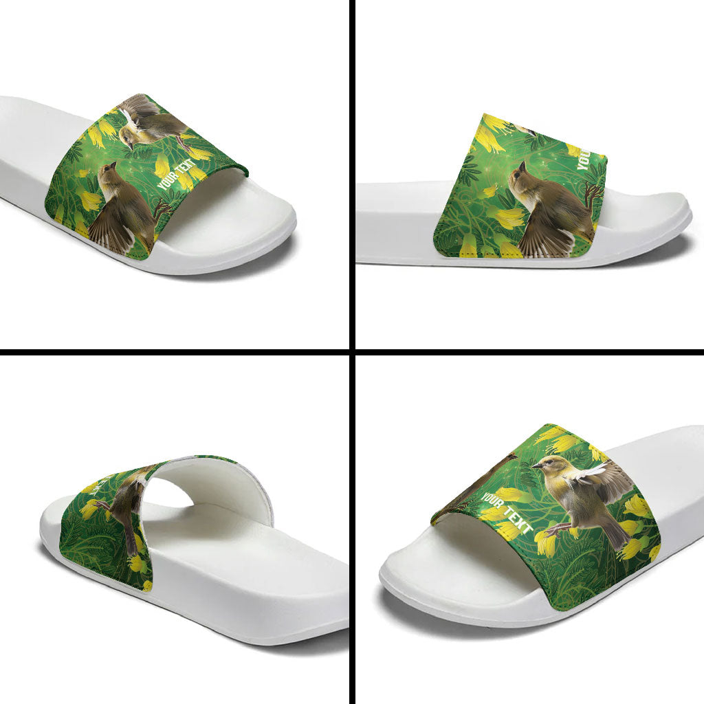 Bellbird New Zealand Personalised Slide Sandals Kowhai Flower Maori Pattern LT22 - Polynesian Pride