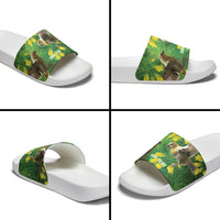 Bellbird New Zealand Personalised Slide Sandals Kowhai Flower Maori Pattern LT22 - Polynesian Pride