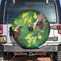 Bellbird New Zealand Personalised Spare Tire Cover Kowhai Flower Maori Pattern LT22 Green - Polynesian Pride