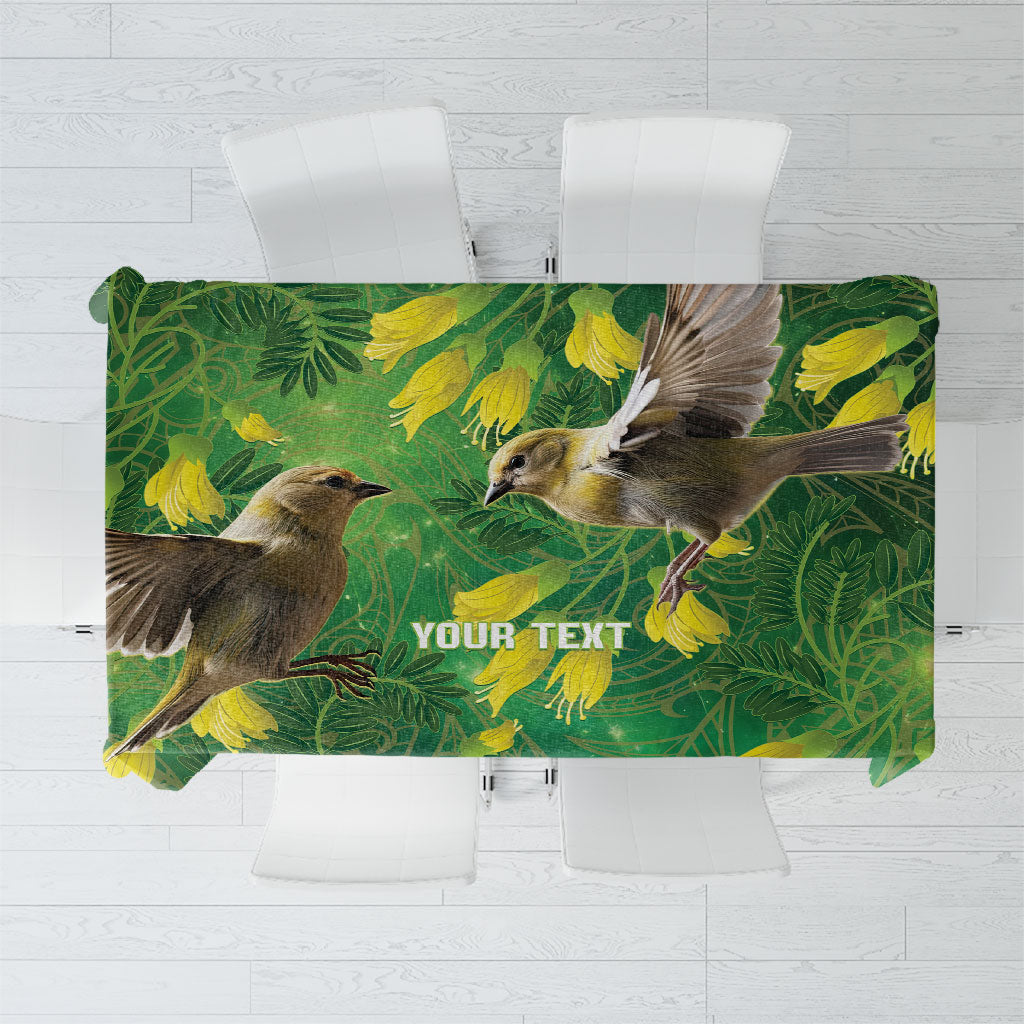 Bellbird New Zealand Personalised Tablecloth Kowhai Flower Maori Pattern LT22 Green - Polynesian Pride