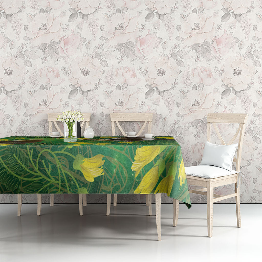 Bellbird New Zealand Personalised Tablecloth Kowhai Flower Maori Pattern LT22 - Polynesian Pride
