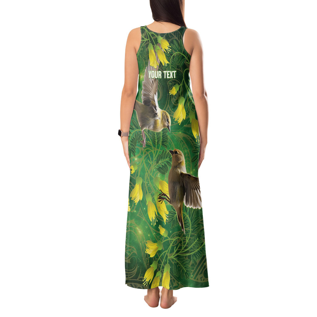 Bellbird New Zealand Personalised Tank Maxi Dress Kowhai Flower Maori Pattern LT22 - Polynesian Pride
