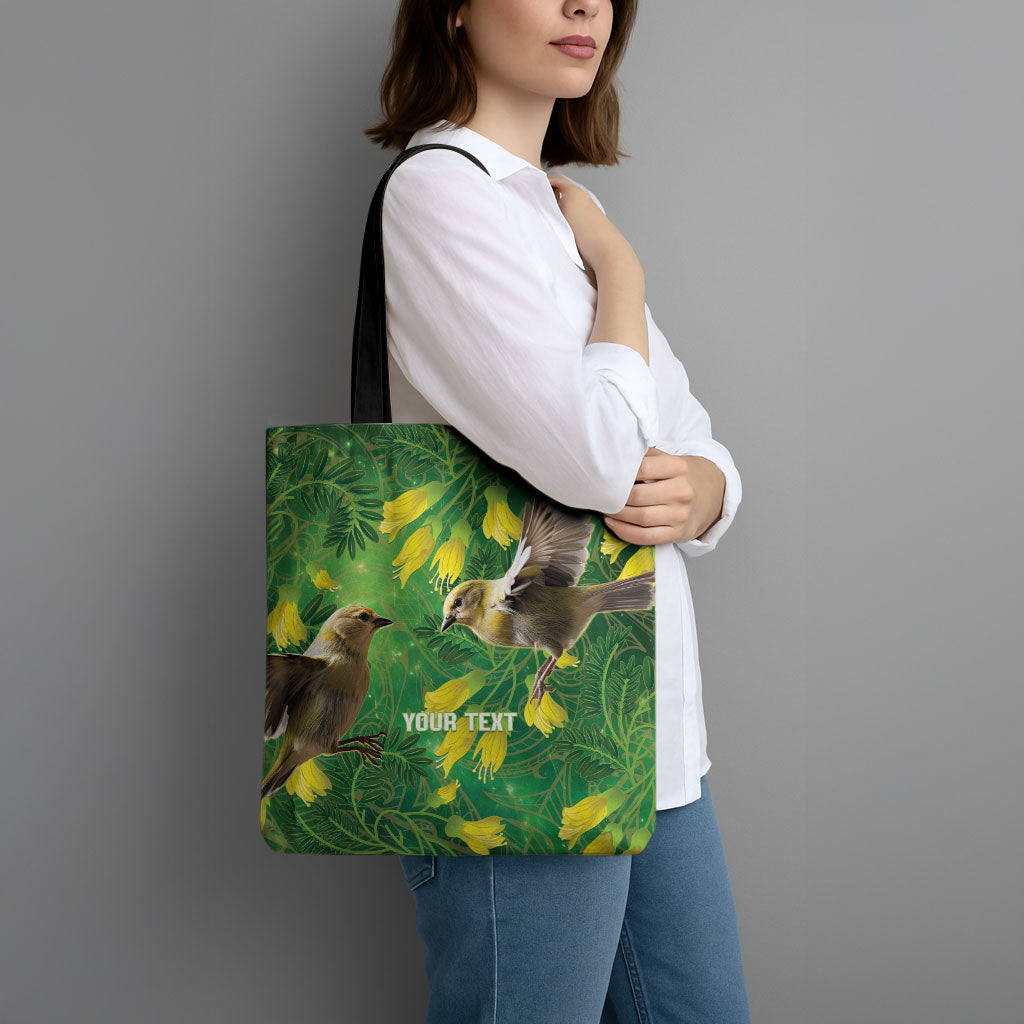 Bellbird New Zealand Personalised Tote Bag Kowhai Flower Maori Pattern LT22 - Polynesian Pride