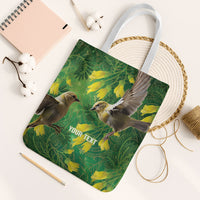 Bellbird New Zealand Personalised Tote Bag Kowhai Flower Maori Pattern LT22 White Strap One Size Green - Polynesian Pride