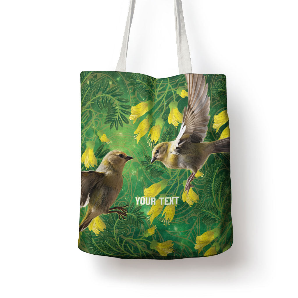 Bellbird New Zealand Personalised Tote Bag Kowhai Flower Maori Pattern LT22 - Polynesian Pride