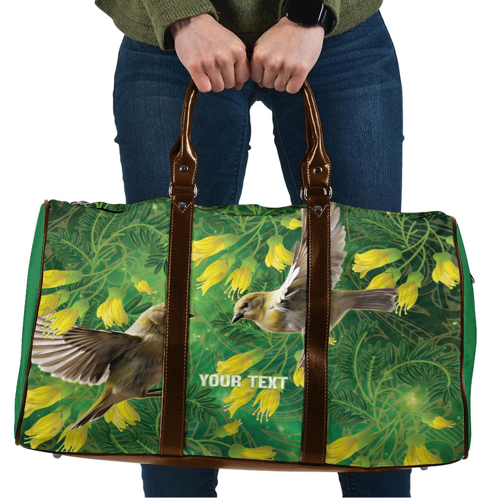 Bellbird New Zealand Personalised Travel Bag Kowhai Flower Maori Pattern LT22 Green - Polynesian Pride