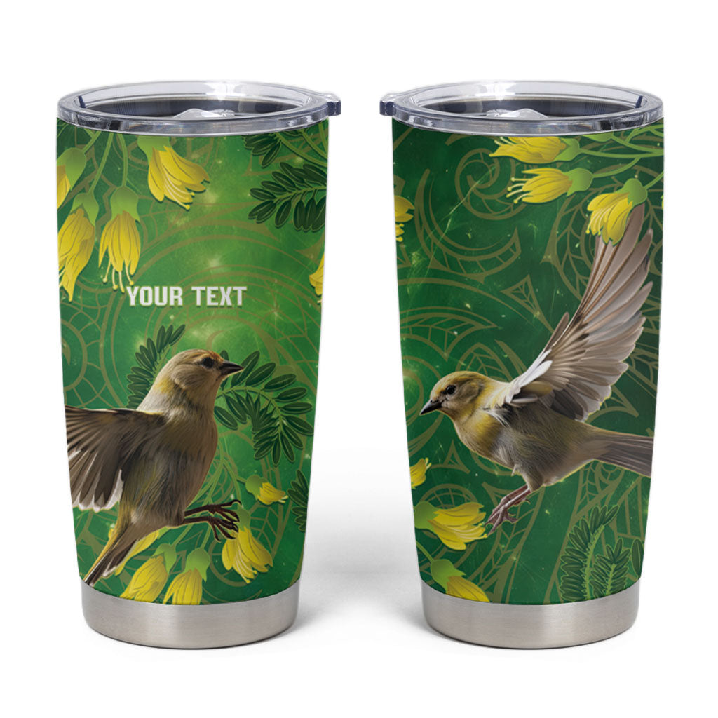 Bellbird New Zealand Personalised Tumbler Cup Kowhai Flower Maori Pattern LT22 Green - Polynesian Pride