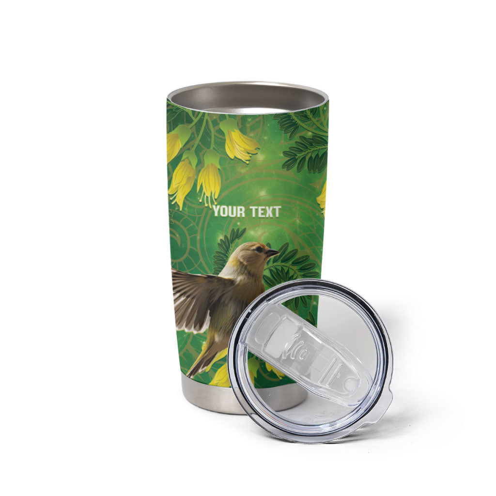 Bellbird New Zealand Personalised Tumbler Cup Kowhai Flower Maori Pattern LT22 - Polynesian Pride