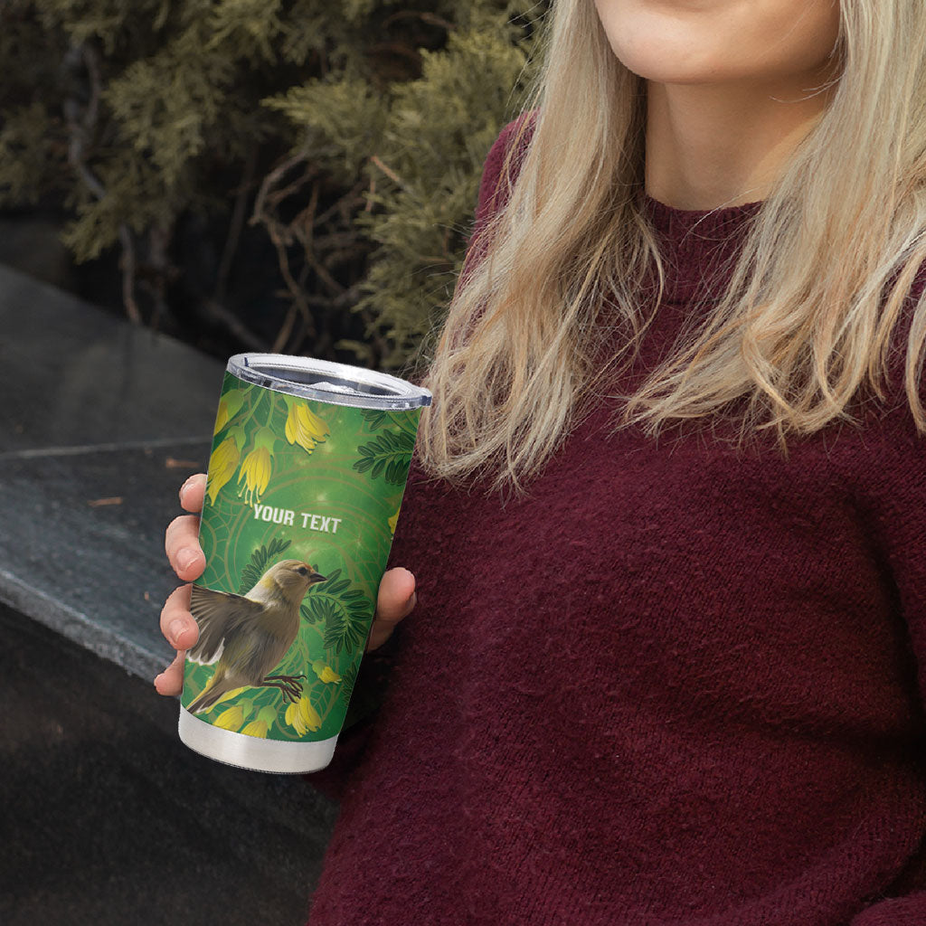 Bellbird New Zealand Personalised Tumbler Cup Kowhai Flower Maori Pattern LT22 - Polynesian Pride