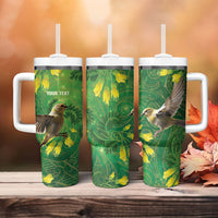 Bellbird New Zealand Personalised Tumbler With Handle Kowhai Flower Maori Pattern LT22 - Polynesian Pride