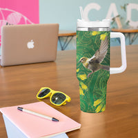 Bellbird New Zealand Personalised Tumbler With Handle Kowhai Flower Maori Pattern LT22 - Polynesian Pride