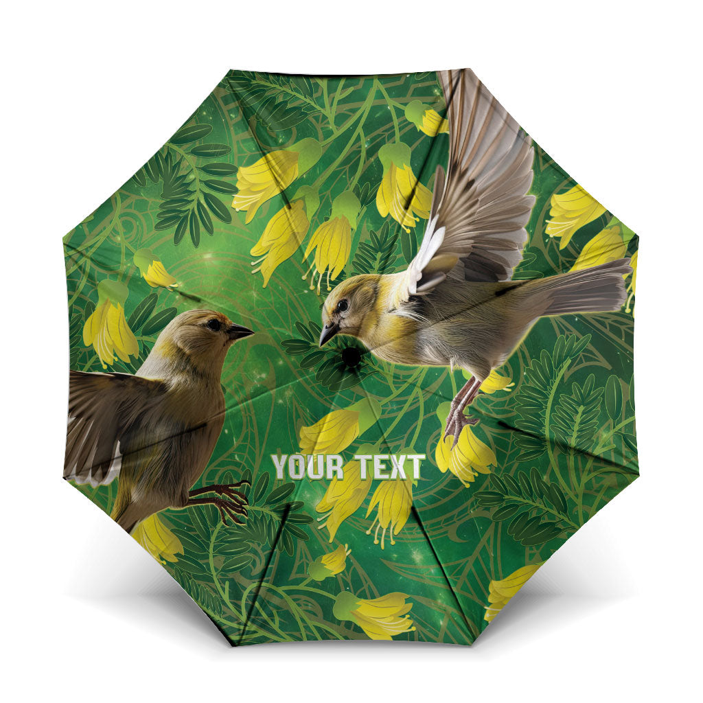 Bellbird New Zealand Personalised Umbrella Kowhai Flower Maori Pattern LT22 One Size Folded 11.42 inch Opened Diameter 37.4 inch Green - Polynesian Pride