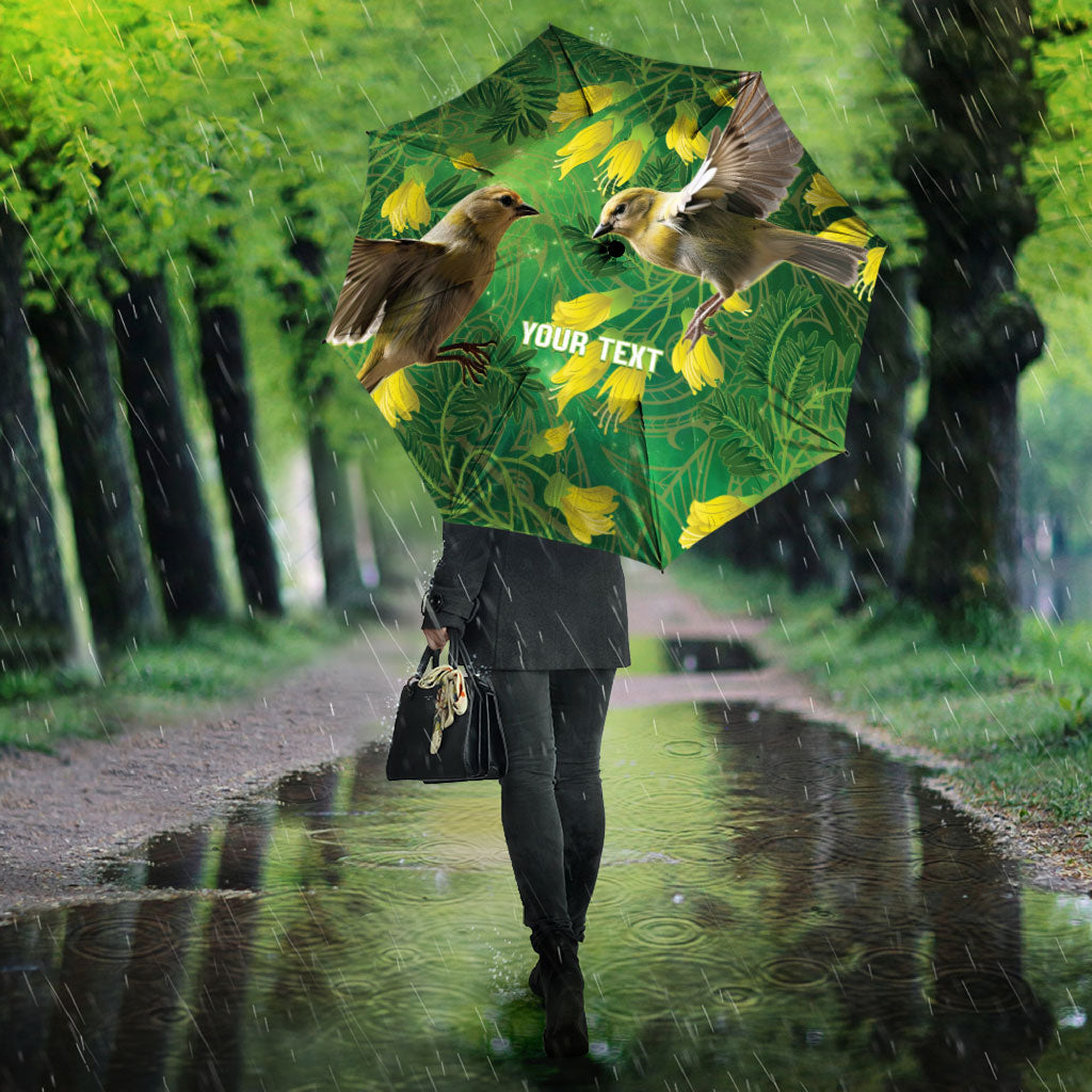 Bellbird New Zealand Personalised Umbrella Kowhai Flower Maori Pattern LT22 - Polynesian Pride