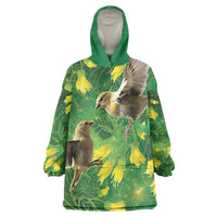 Bellbird New Zealand Personalised Wearable Blanket Hoodie Kowhai Flower Maori Pattern LT22 One Size Green - Polynesian Pride