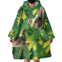 Bellbird New Zealand Personalised Wearable Blanket Hoodie Kowhai Flower Maori Pattern LT22 - Polynesian Pride