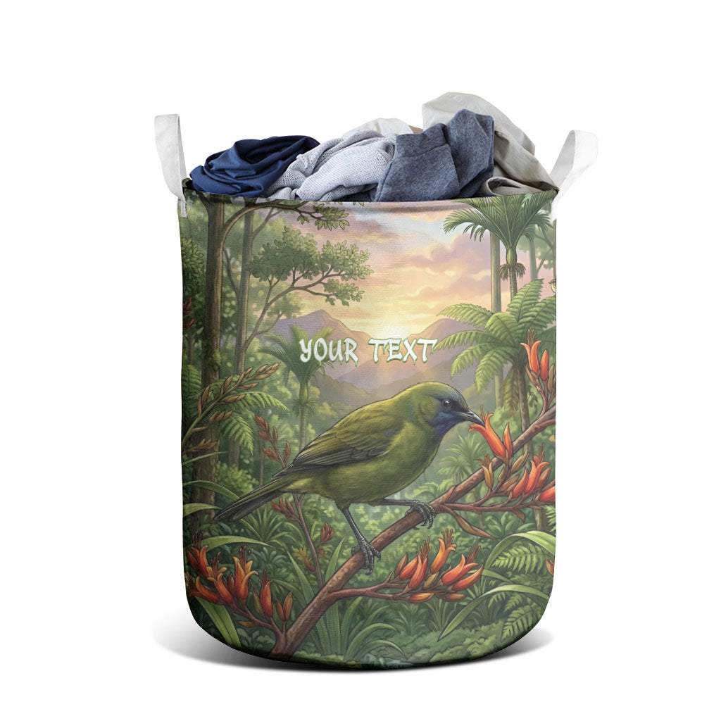 Bellbird New Zealand Personalised Laundry Basket Korimako Harakeke Flower Native Forest LT22 - Polynesian Pride