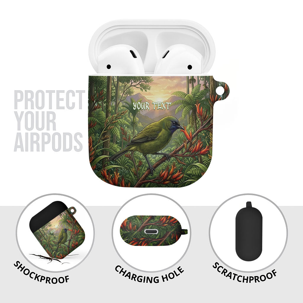 Bellbird New Zealand Personalised AirPods Case Korimako Harakeke Flower Native Forest LT22 - Polynesian Pride