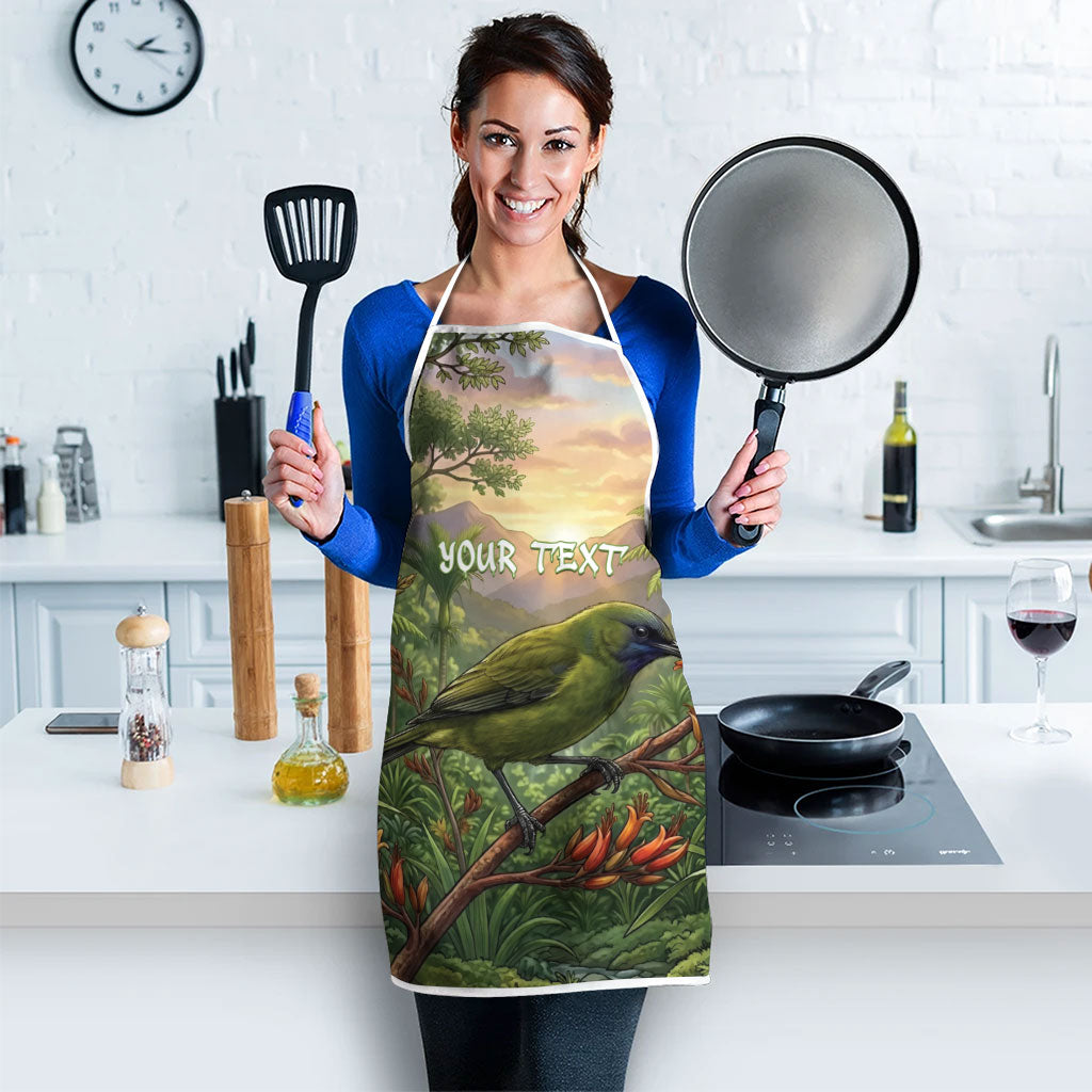 Bellbird New Zealand Personalised Apron Korimako Harakeke Flower Native Forest LT22 - Polynesian Pride