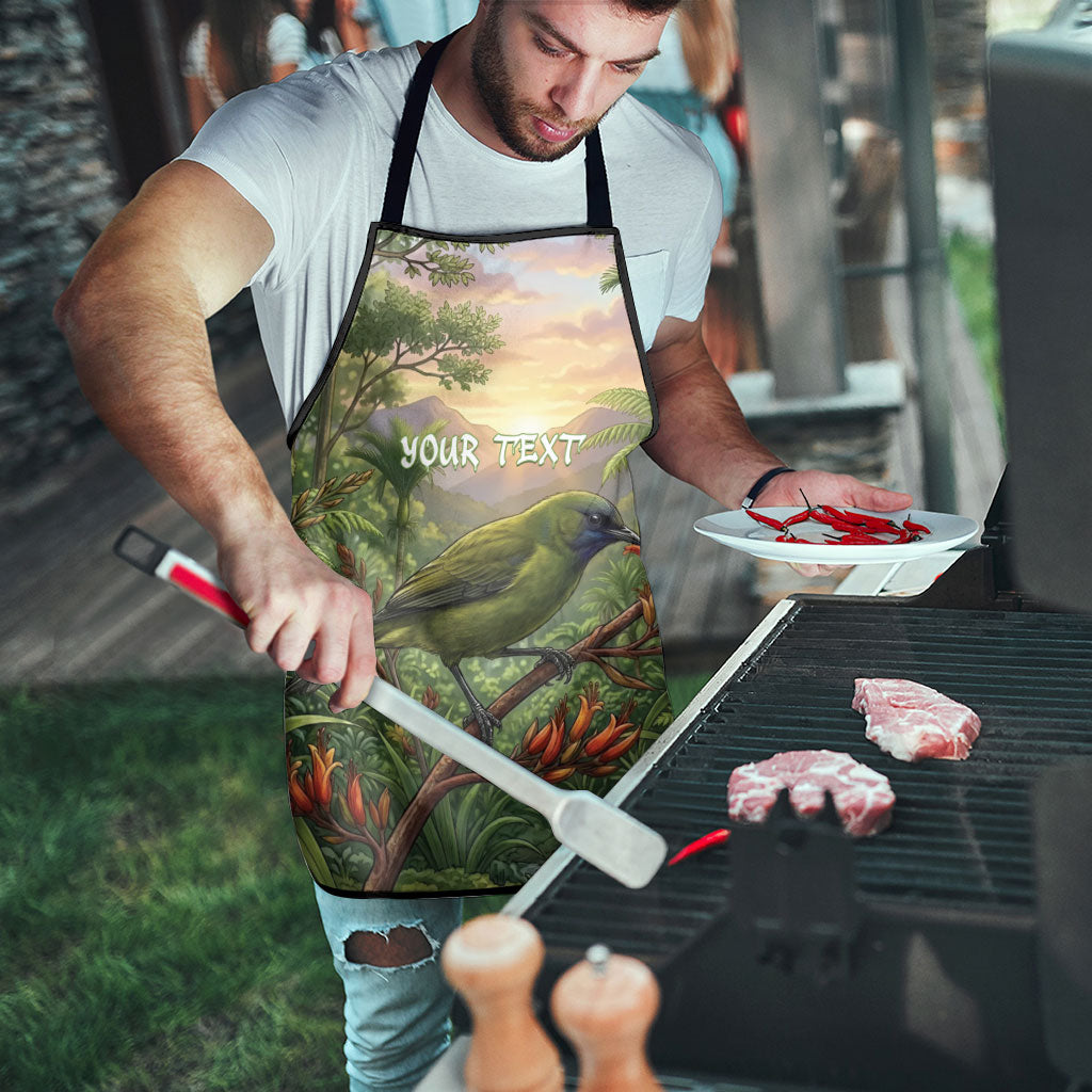 Bellbird New Zealand Personalised Apron Korimako Harakeke Flower Native Forest LT22 - Polynesian Pride