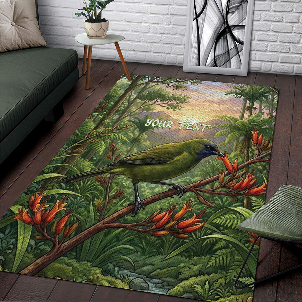 Bellbird New Zealand Personalised Area Rug Korimako Harakeke Flower Native Forest LT22 Green - Polynesian Pride
