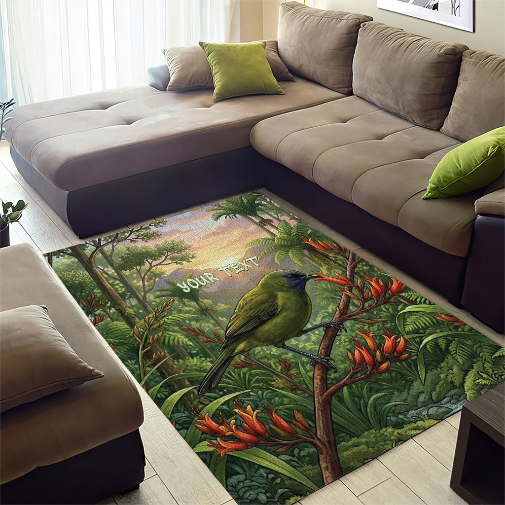 Bellbird New Zealand Personalised Area Rug Korimako Harakeke Flower Native Forest LT22 - Polynesian Pride