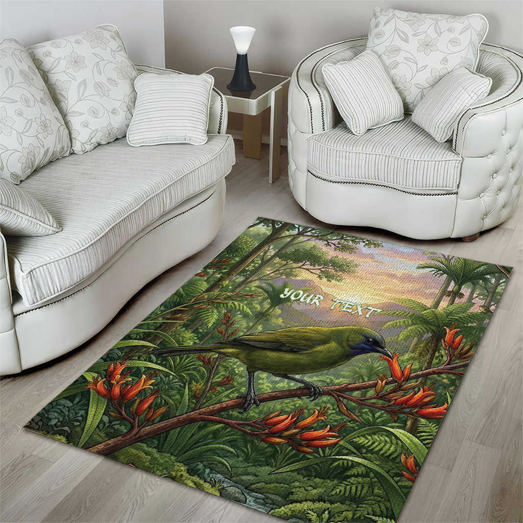 Bellbird New Zealand Personalised Area Rug Korimako Harakeke Flower Native Forest LT22 - Polynesian Pride