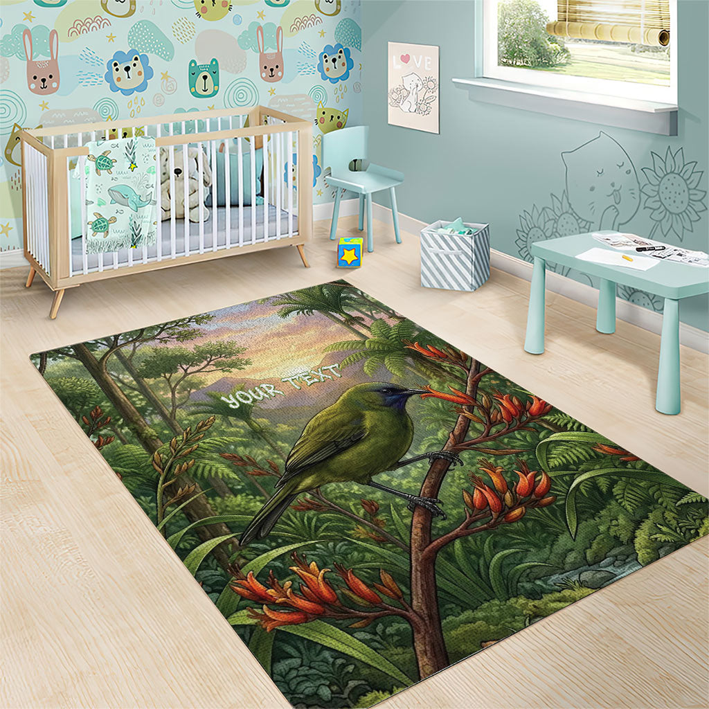 Bellbird New Zealand Personalised Area Rug Korimako Harakeke Flower Native Forest LT22 - Polynesian Pride