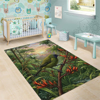 Bellbird New Zealand Personalised Area Rug Korimako Harakeke Flower Native Forest LT22 - Polynesian Pride