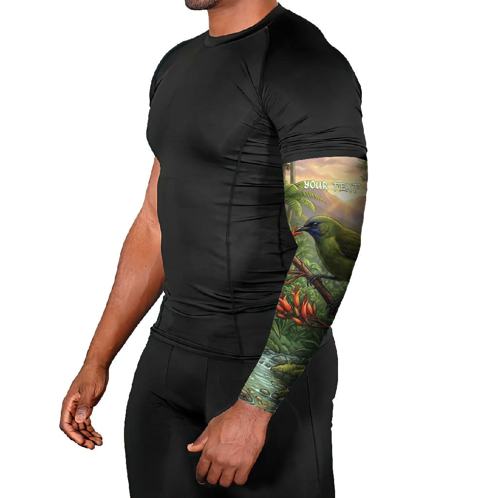 Bellbird New Zealand Personalised Arm Sleeves Korimako Harakeke Flower Native Forest LT22 - Polynesian Pride