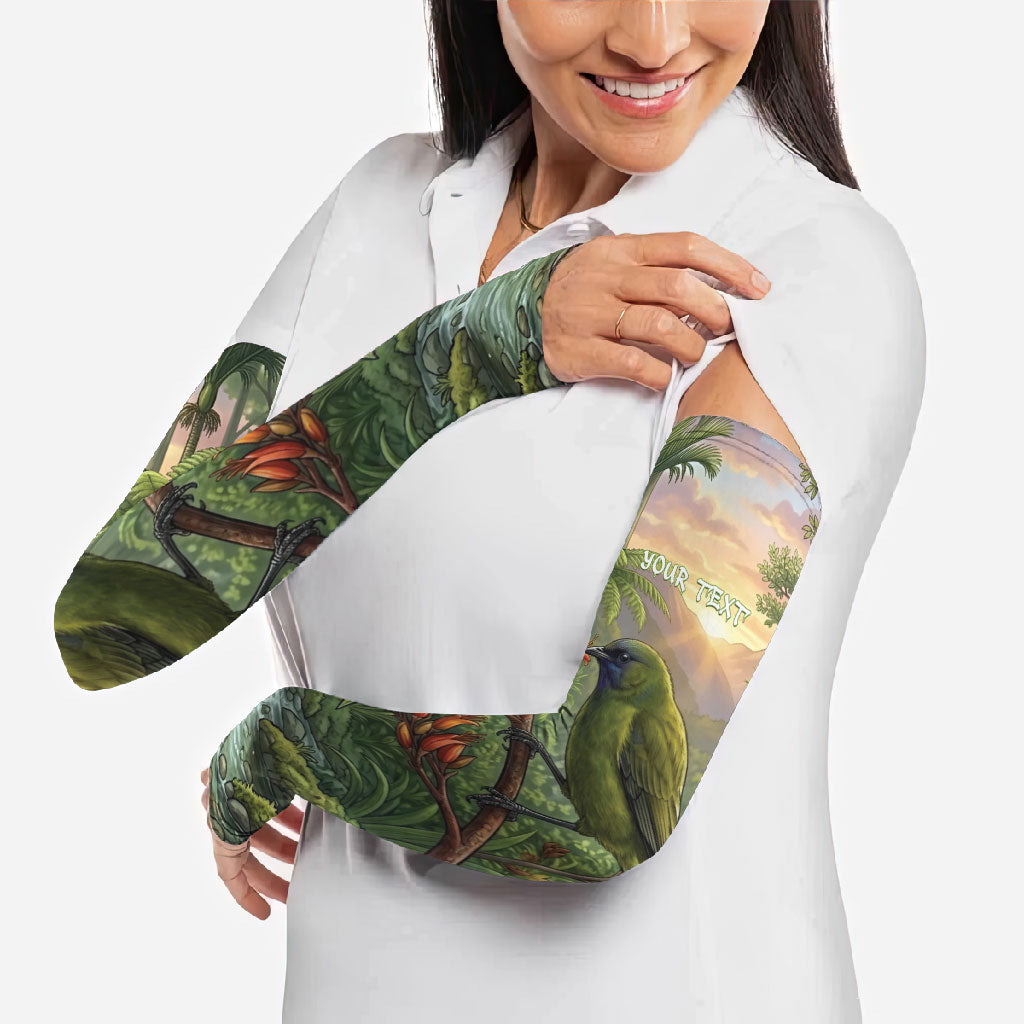 Bellbird New Zealand Personalised Arm Sleeves Korimako Harakeke Flower Native Forest LT22 - Polynesian Pride