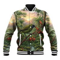 Bellbird New Zealand Personalised Baseball Jacket Korimako Harakeke Flower Native Forest