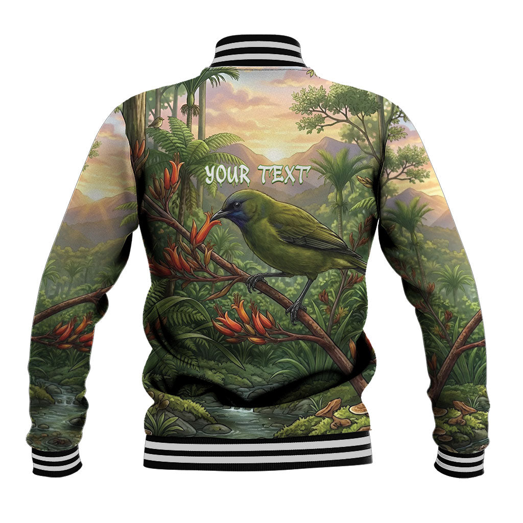 Bellbird New Zealand Personalised Baseball Jacket Korimako Harakeke Flower Native Forest