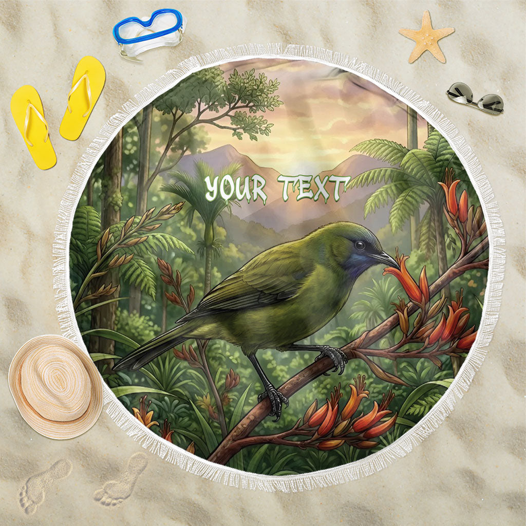 Bellbird New Zealand Personalised Beach Blanket Korimako Harakeke Flower Native Forest LT22 One Size 150cm Green - Polynesian Pride