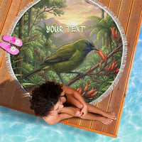 Bellbird New Zealand Personalised Beach Blanket Korimako Harakeke Flower Native Forest LT22 - Polynesian Pride