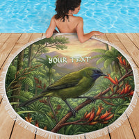 Bellbird New Zealand Personalised Beach Blanket Korimako Harakeke Flower Native Forest LT22 - Polynesian Pride