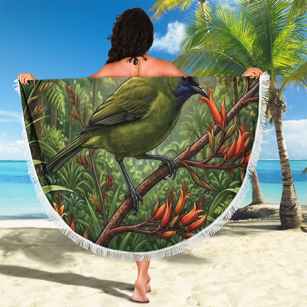 Bellbird New Zealand Personalised Beach Blanket Korimako Harakeke Flower Native Forest LT22 - Polynesian Pride
