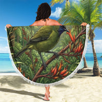 Bellbird New Zealand Personalised Beach Blanket Korimako Harakeke Flower Native Forest LT22 - Polynesian Pride