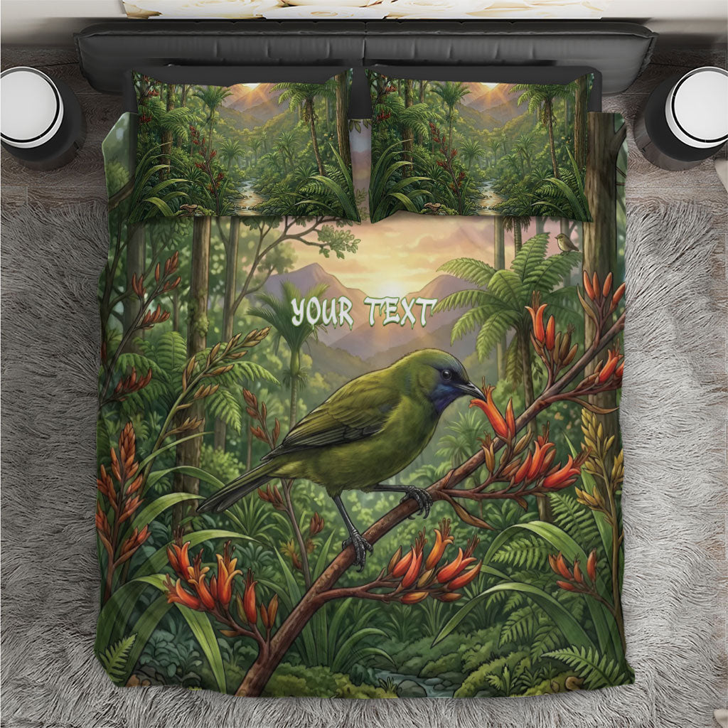 Bellbird New Zealand Personalised Bedding Set Korimako Harakeke Flower Native Forest