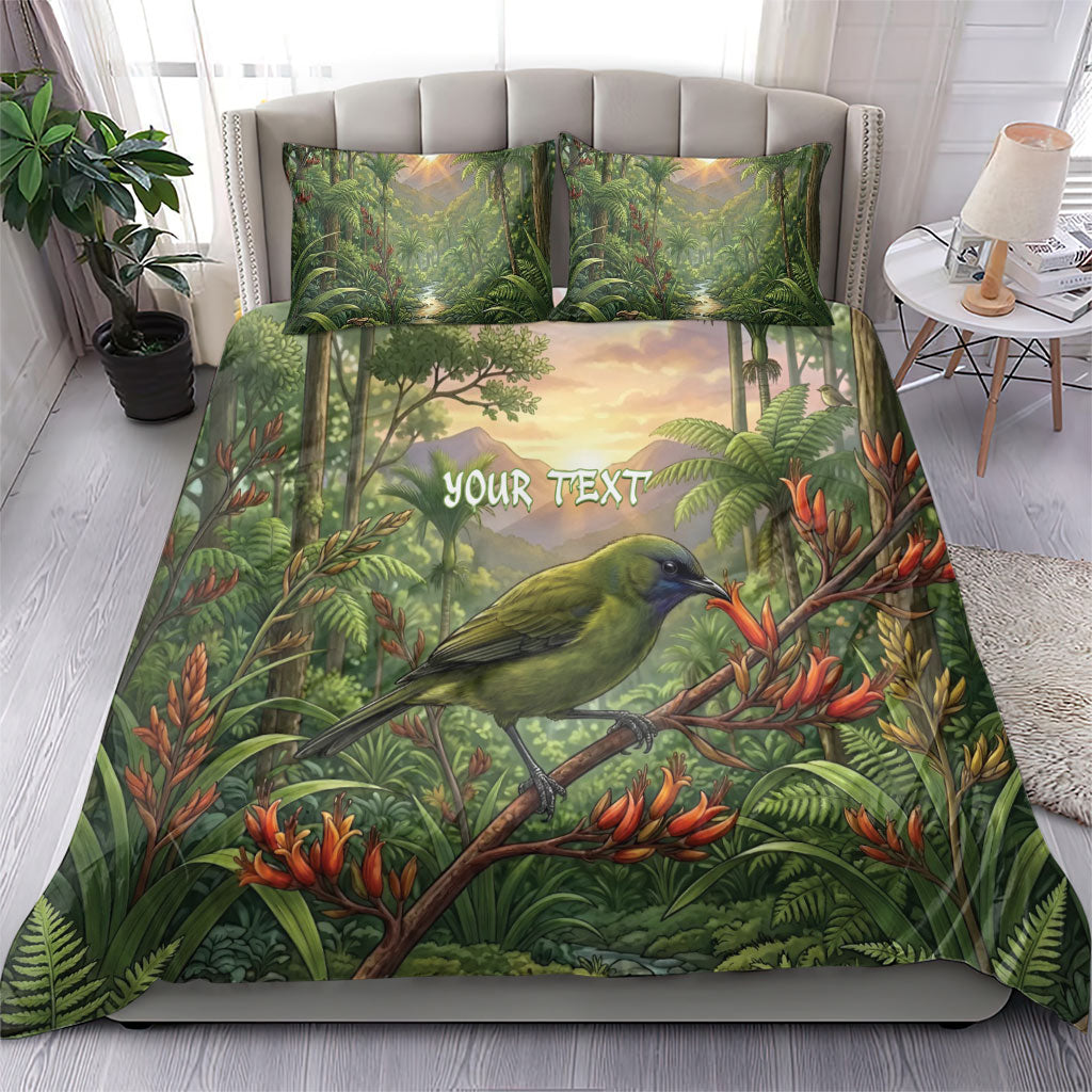 Bellbird New Zealand Personalised Bedding Set Korimako Harakeke Flower Native Forest