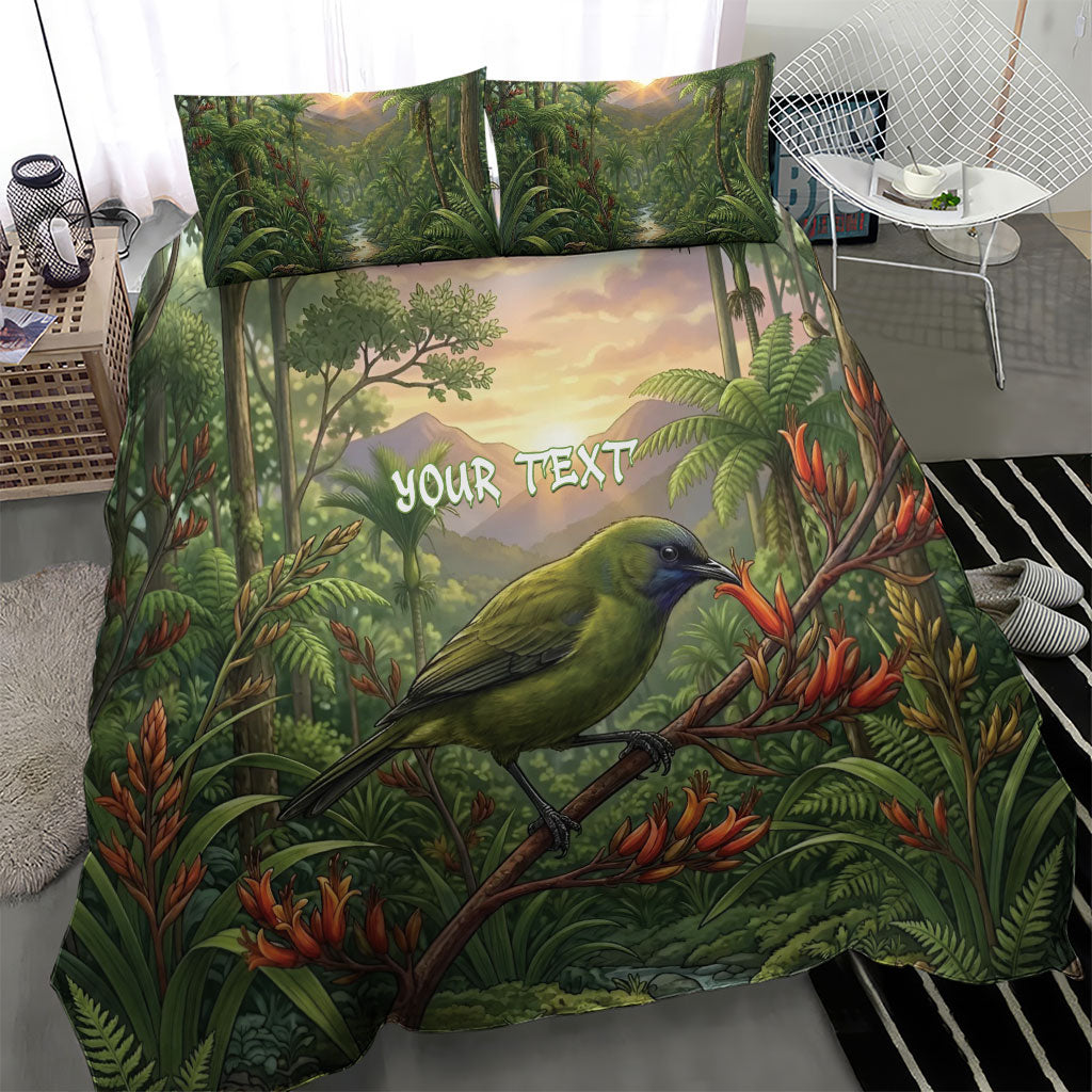 Bellbird New Zealand Personalised Bedding Set Korimako Harakeke Flower Native Forest
