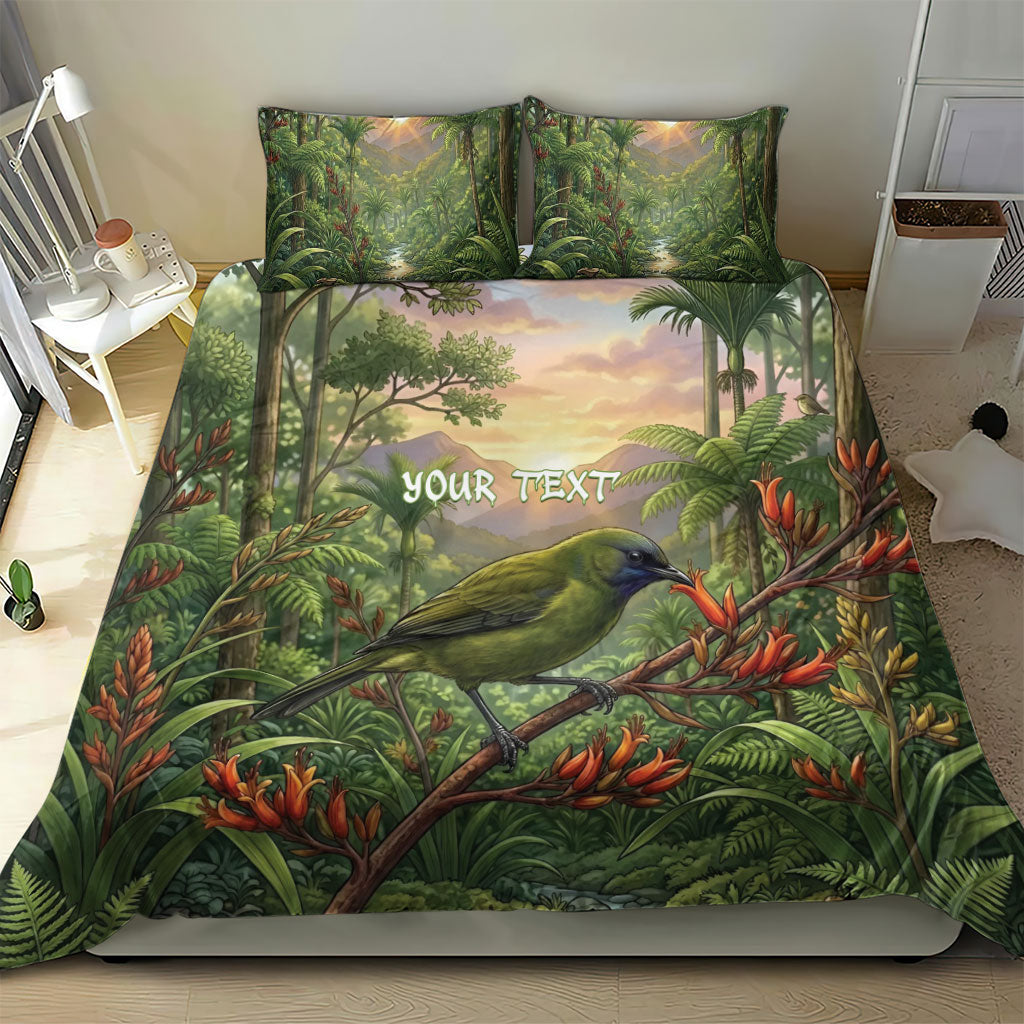 Bellbird New Zealand Personalised Bedding Set Korimako Harakeke Flower Native Forest