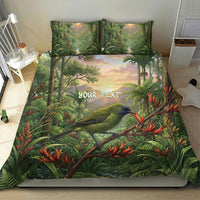 Bellbird New Zealand Personalised Bedding Set Korimako Harakeke Flower Native Forest