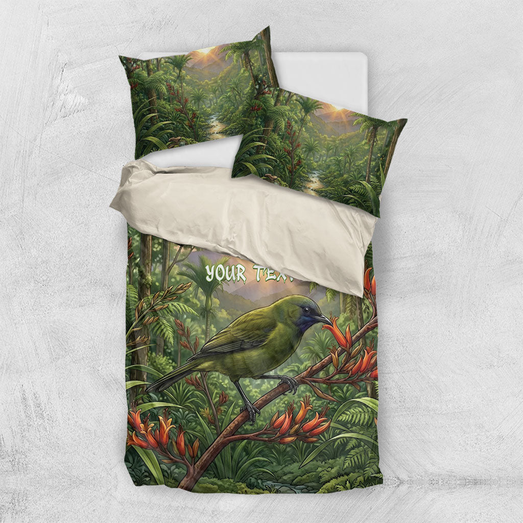 Bellbird New Zealand Personalised Bedding Set Korimako Harakeke Flower Native Forest
