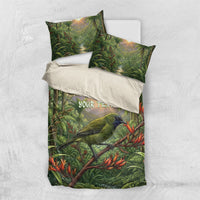 Bellbird New Zealand Personalised Bedding Set Korimako Harakeke Flower Native Forest