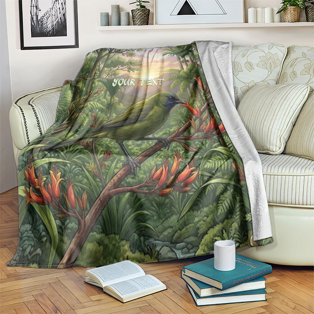 Bellbird New Zealand Personalised Blanket Korimako Harakeke Flower Native Forest LT22 Green - Polynesian Pride