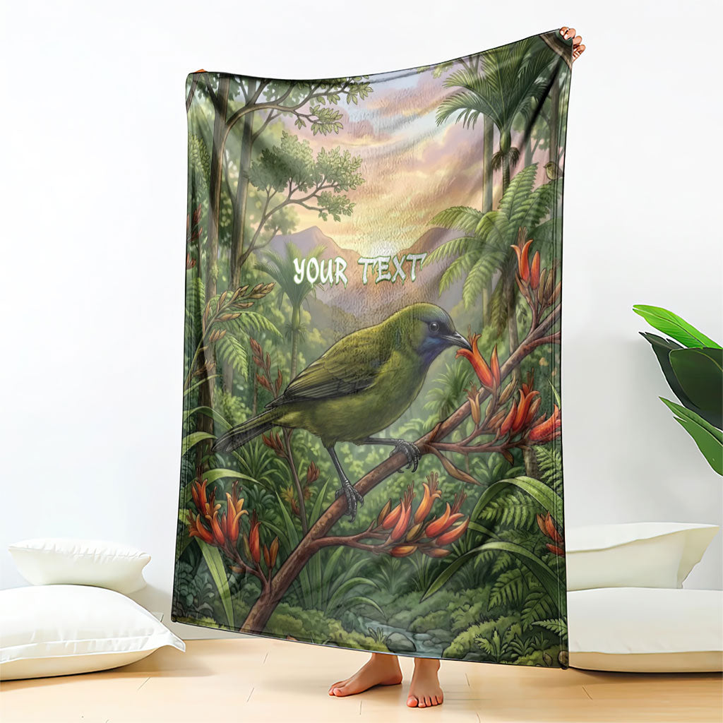 Bellbird New Zealand Personalised Blanket Korimako Harakeke Flower Native Forest LT22 - Polynesian Pride