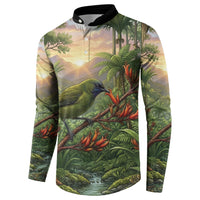 Bellbird New Zealand Personalised Button Sweatshirt Korimako Harakeke Flower Native Forest LT22 - Polynesian Pride